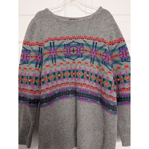 Chaps Fair Isle Sweater Womens Size XL Gray Southwestern Western Long Sleeve - Picture 2 of 8